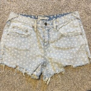 Free People Light Blue Floral Jean Shorts